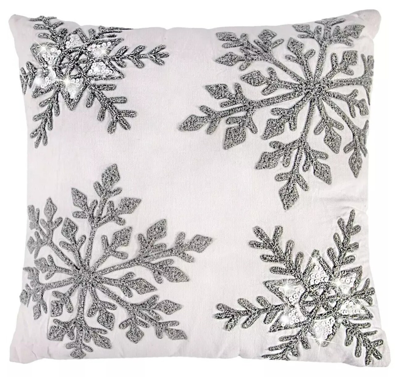 Snowflakes Decorative Throw Pillow, Embroidered Square Christmas Pillow 18x18"